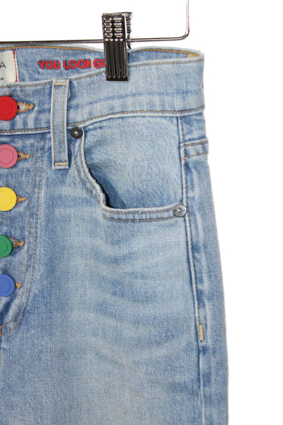 AO.LA Unisex Adults Tapered Blue Cotton High Rise Jeans Size 25
