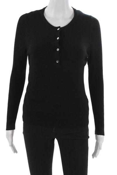 Nili Lotan Womens Henley Sweater Black Round Neck Long Sleeve Size M