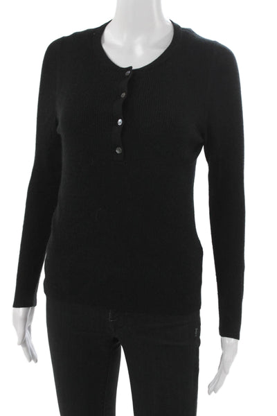 Nili Lotan Womens Henley Sweater Black Round Neck Long Sleeve Size M