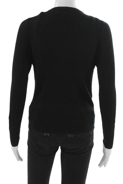 Nili Lotan Womens Henley Sweater Black Round Neck Long Sleeve Size M