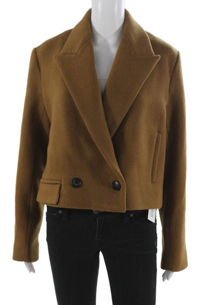 Kes Women Pea Coat Brown 100% Wool Button Classic Fall Size M