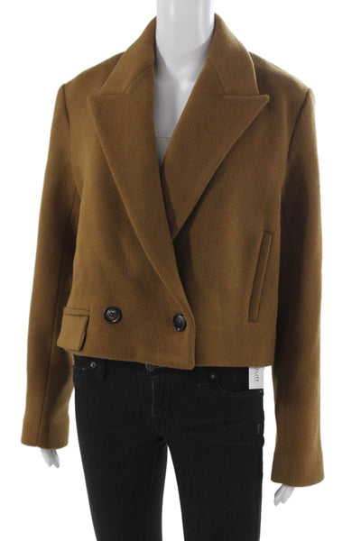 Kes Women Pea Coat Brown 100% Wool Button Classic Fall Size M