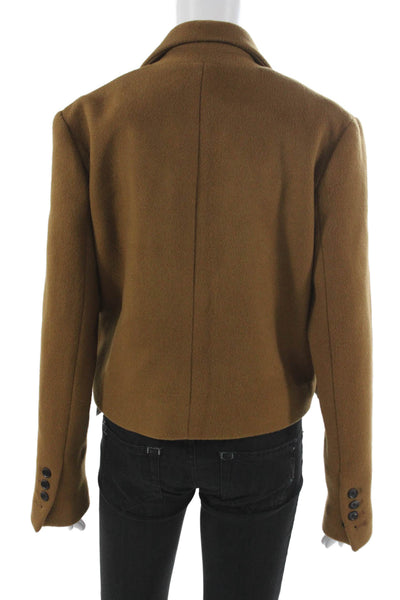 Kes Women Pea Coat Brown 100% Wool Button Classic Fall Size M