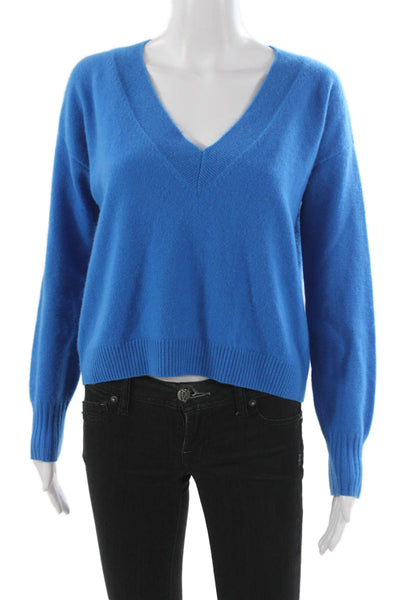 Intermix Women Cashmere V-Neck Pullover Sweater Blue Long Sleeve Fall Size S