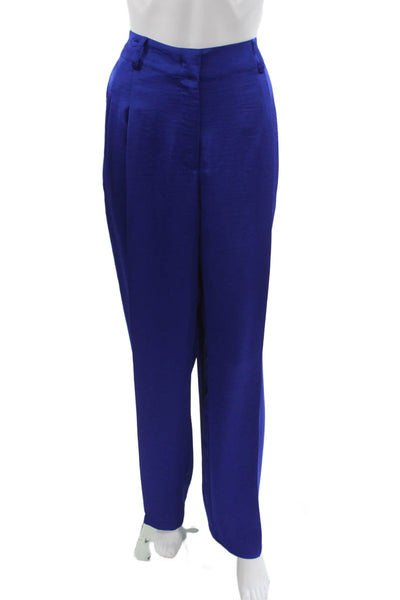 Essentiel Antwerp Women Dress Pants Solid Blue Polyester Button Size 38