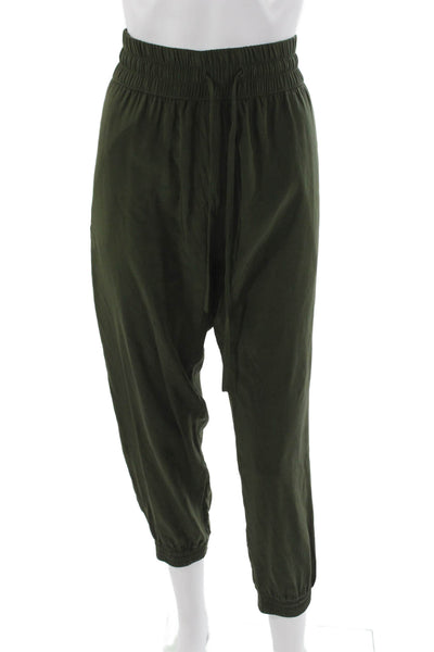 Kes Women Jogger Pants Green Cotton Drawstring Military Solid Size S