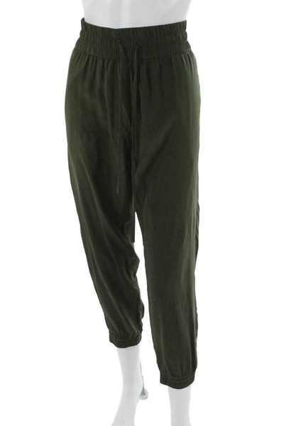 Kes Women Jogger Pants Green Cotton Drawstring Military Solid Size S