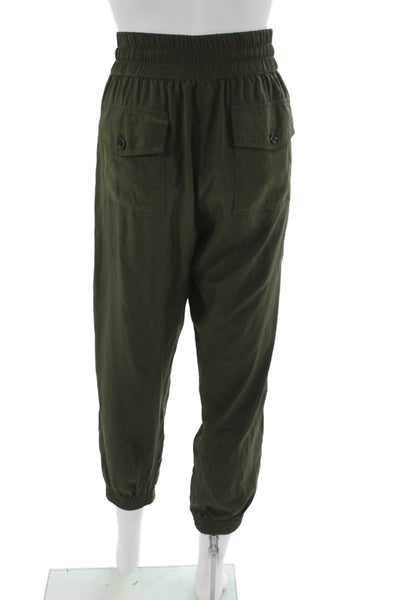 Kes Women Jogger Pants Green Cotton Drawstring Military Solid Size S