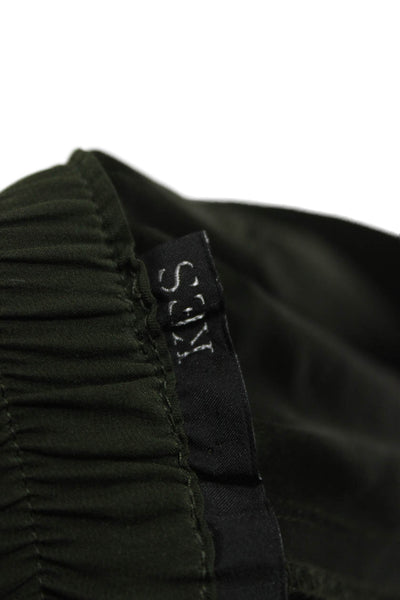 Kes Women Jogger Pants Green Cotton Drawstring Military Solid Size S