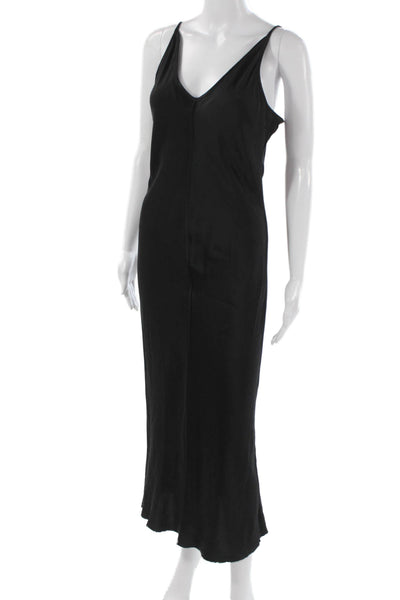 Kes Womens Maxi Dress Black Silk V-Neck Sleeveless Pullover Size XS