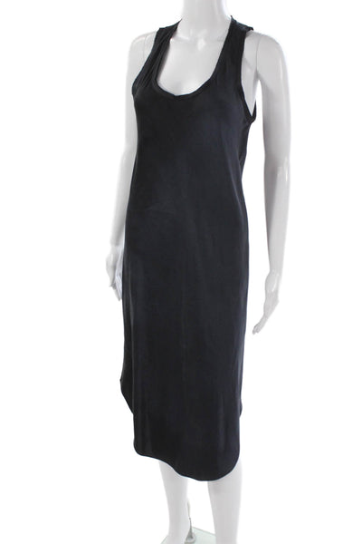 Kes Womens Tank Dress Black 100% Silk Scoop Neck Mid Calf Size XS