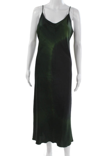 Kes Womens Slip Dress Green Tie Dye Silk Cowl Neck Sleeveless Midcalf Size S