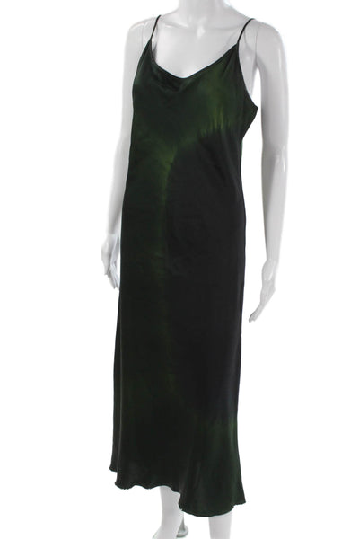 Kes Womens Slip Dress Green Tie Dye Silk Cowl Neck Sleeveless Midcalf Size S