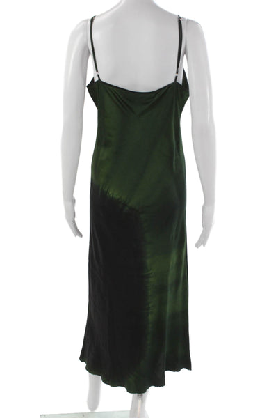 Kes Womens Slip Dress Green Tie Dye Silk Cowl Neck Sleeveless Midcalf Size S