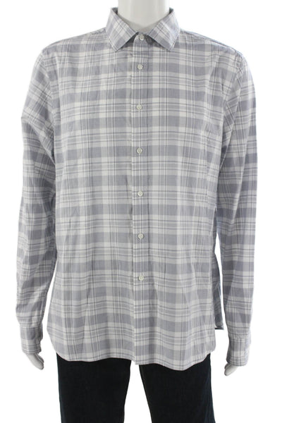 The Men's Store at Bloomingdale's Mens Plaid Button Down Shirt Blue Size Large