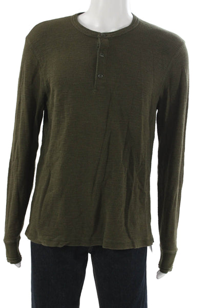 Todd Snyder Mens Basic Henley Long Sleeve Cotton T-Shirt Green Size M