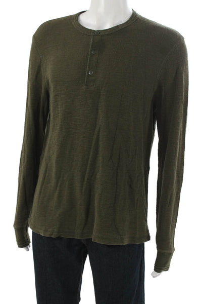 Todd Snyder Mens Basic Henley Long Sleeve Cotton T-Shirt Green Size M