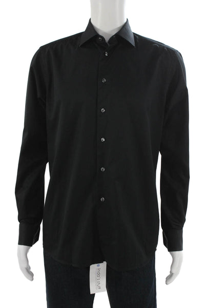 Eton Mens Black Cotton Dress Shirt Long Sleeve Collared Button Size 15.5