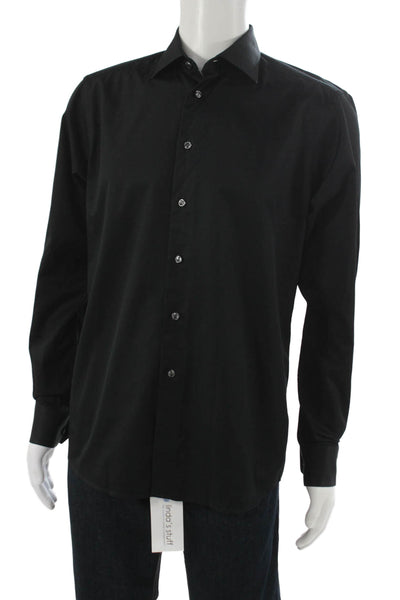 Eton Mens Black Cotton Dress Shirt Long Sleeve Collared Button Size 15.5
