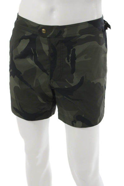 Tom Ford Mens Chino Camo Shorts Green Polyester Size 50