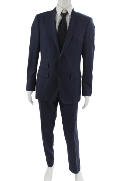Sartoria Ambrosiana Mens 2 Piece Suit Blue 100% Wool Solid Formal Size 38