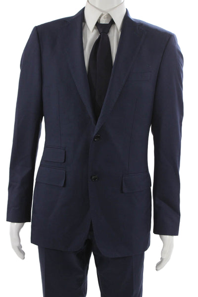 Sartoria Ambrosiana Mens 2 Piece Suit Blue 100% Wool Solid Formal Size 38