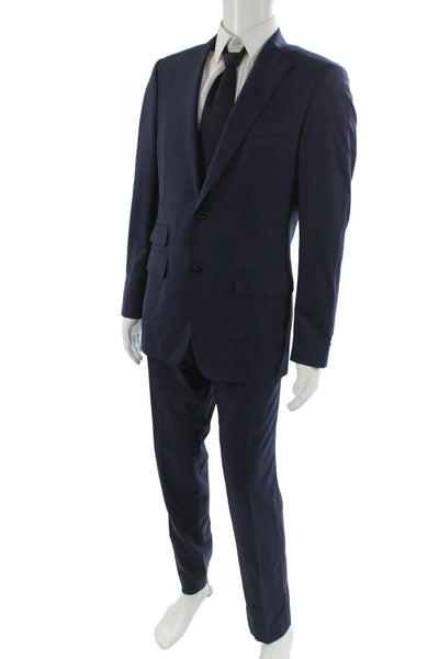 Sartoria Ambrosiana Mens 2 Piece Suit Blue 100% Wool Solid Formal Size 38