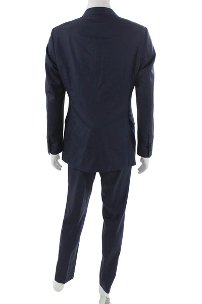Sartoria Ambrosiana Mens 2 Piece Suit Blue 100% Wool Solid Formal Size 38