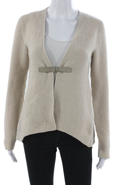 Fabiana Filippi Women Cardigan V Neck Merino Wool Beige Long Sleeve Size XS