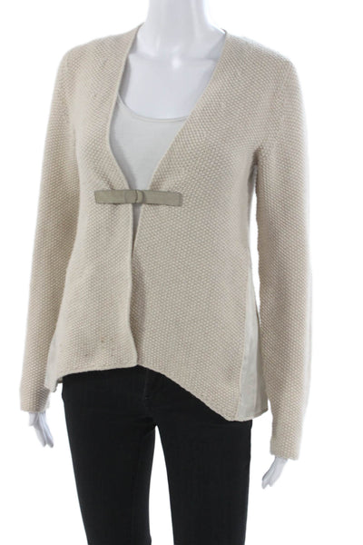 Fabiana Filippi Women Cardigan V Neck Merino Wool Beige Long Sleeve Size XS