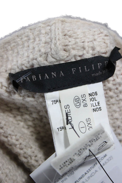 Fabiana Filippi Women Cardigan V Neck Merino Wool Beige Long Sleeve Size XS