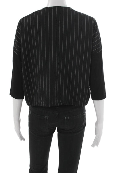 Alembika Women Black Striped V Neck Button Front 3/4 Sleeve Cardigan Size 0