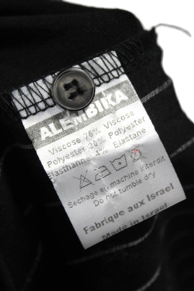 Alembika Women Black Striped V Neck Button Front 3/4 Sleeve Cardigan Size 0
