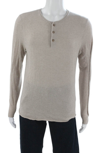 Marine Layer Mens Henley T Shirt Beige Merino Blend Long Sleeve Basic Size M