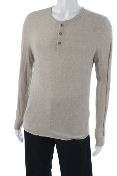 Marine Layer Mens Henley T Shirt Beige Merino Blend Long Sleeve Basic Size M