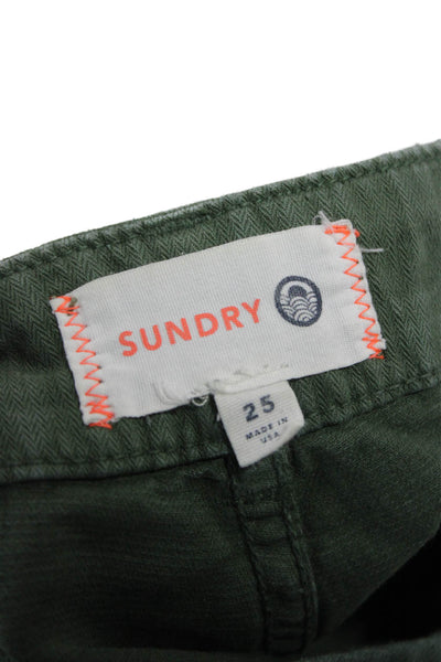 Sundry Unisex Jogger Pants Green 100% Cotton Button Casual Size 25
