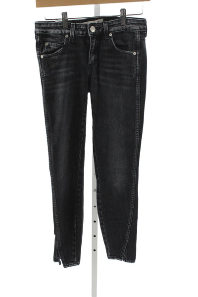 Amo Women Skinny Black Jeans Cotton Blend Button Mid Rise Size 26
