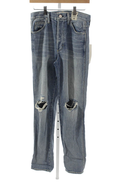 Amo Women Blue Straight Distressed Cotton Mid Rise Jeans Size 26