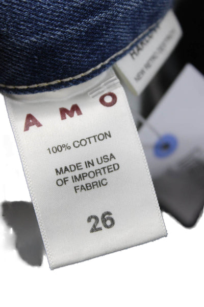 Amo Women Blue Straight Distressed Cotton Mid Rise Jeans Size 26