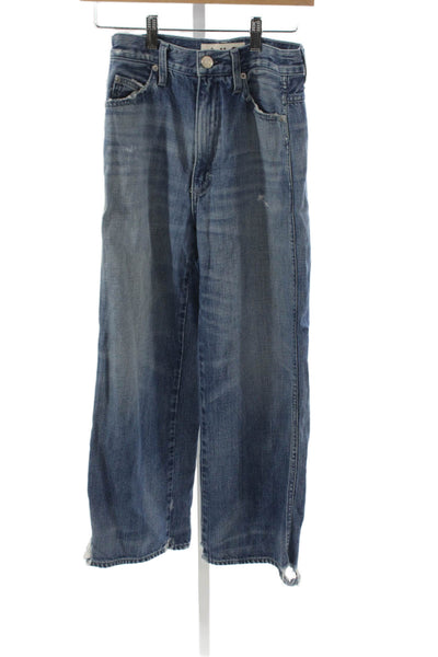 Amo Womens Wide-Leg Jeans Blue Mid-Rise Distressed Button Cotton Size 25
