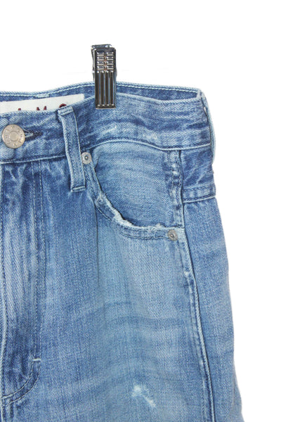 Amo Womens Wide-Leg Jeans Blue Mid-Rise Distressed Button Cotton Size 25
