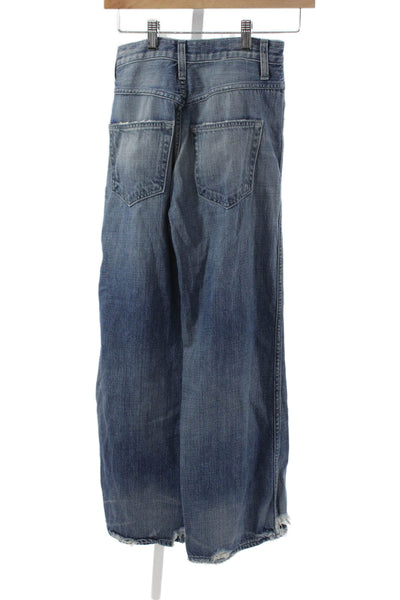 Amo Womens Wide-Leg Jeans Blue Mid-Rise Distressed Button Cotton Size 25