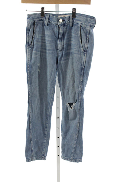 Amo Women Blue Tapered Jeans Distressed Mid Rise Cotton 26in Inseam Size 25