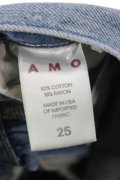 Amo Women Blue Tapered Jeans Distressed Mid Rise Cotton 26in Inseam Size 25