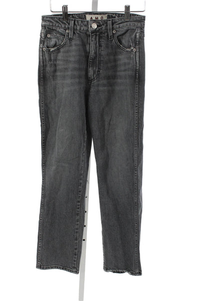 Amo Women Straight Mid Rise Distressed Gray Cotton Jeans Size 26