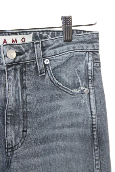Amo Women Straight Mid Rise Distressed Gray Cotton Jeans Size 26