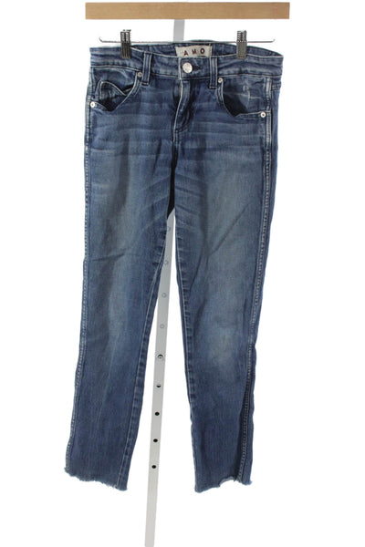 Amo Unisex Skinny Jeans Blue Mid-Rise Distressed Cotton Size 26