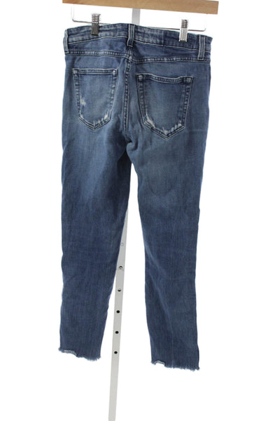 Amo Unisex Skinny Jeans Blue Mid-Rise Distressed Cotton Size 26