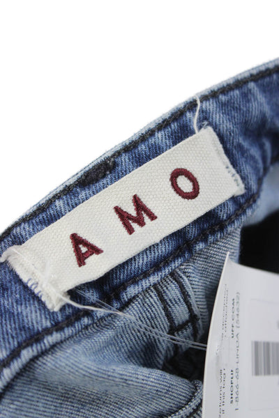 Amo Unisex Skinny Jeans Blue Mid-Rise Distressed Cotton Size 26
