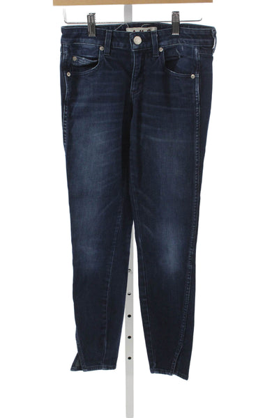 Amo Unisex Adults Skinny Jeans Blue Cotton Mid Rise Button 26in Size 24
